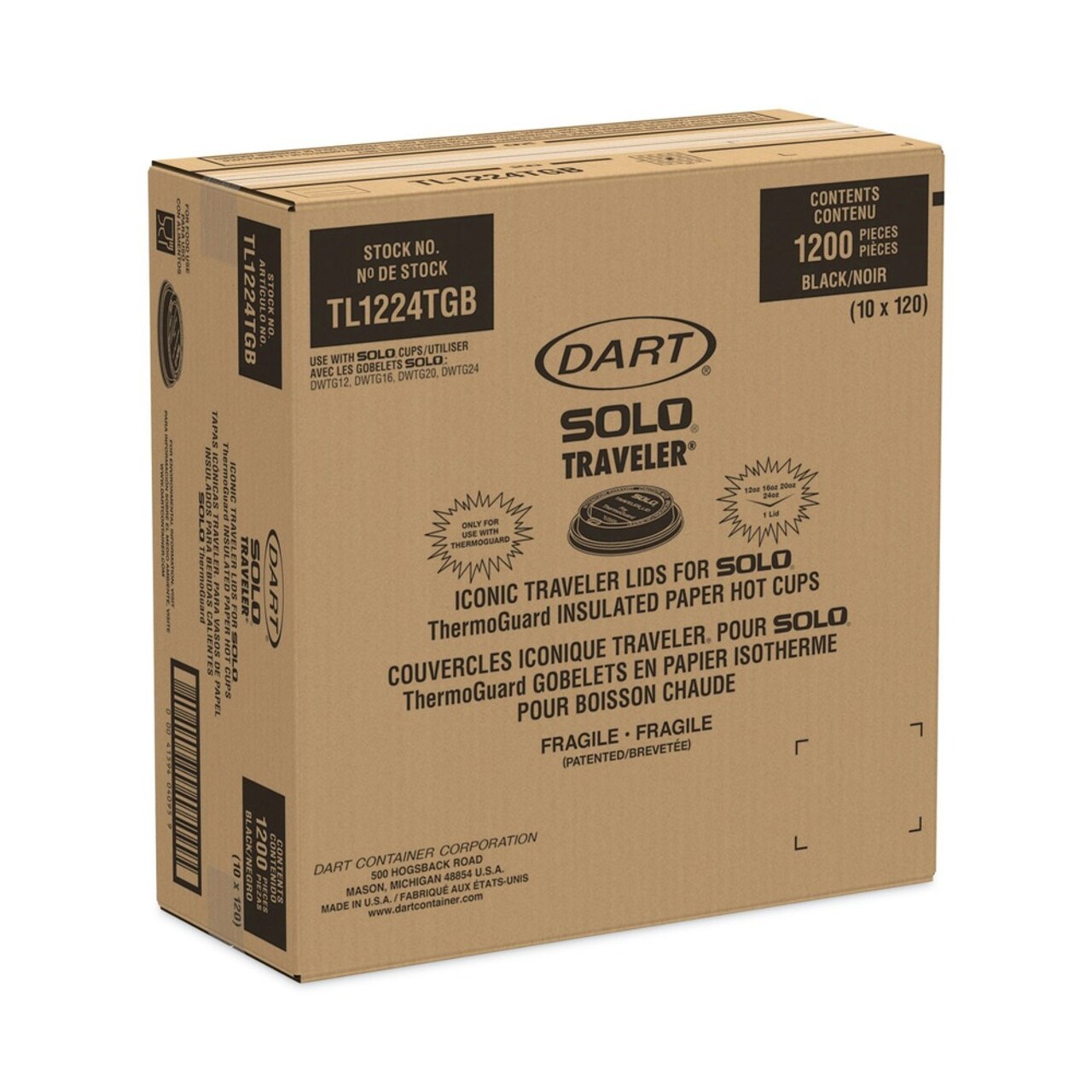 Dart Solo Traveler Sip Through Lids for ThermoGuard 12 oz to 24 oz Hot Cups - Black (1200/Carton)